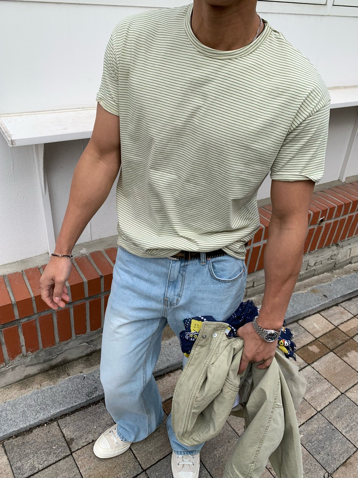 MAGNOLIA Basic Tone Stripe Tee(LIME,BLUE,GRAY) 商品画像5/23