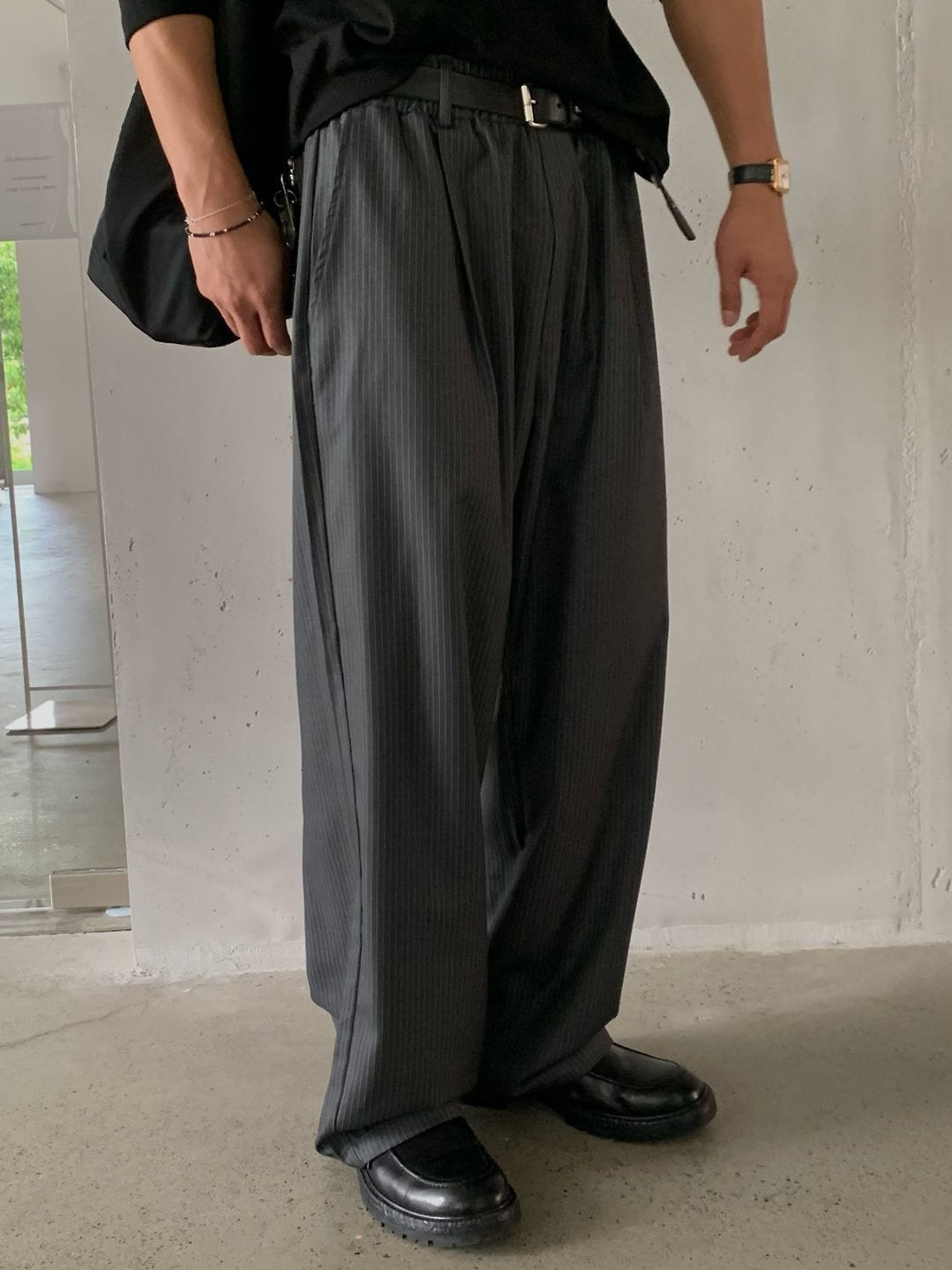 MAGNOLIA Bell Stripe Banding Pants(GRAY,NAVY) 商品画像2/11