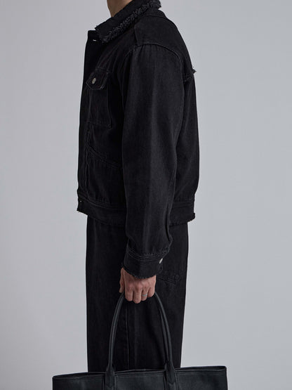 MAGNOLIA Raw Edge Black Denim Trucker Jacket 韓国メンズファッション 10