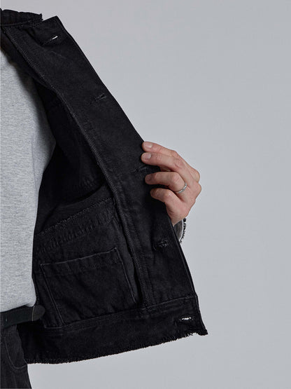 MAGNOLIA Raw Edge Black Denim Trucker Jacket 韓国メンズファッション 11
