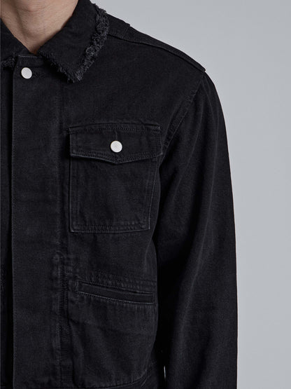 MAGNOLIA Raw Edge Black Denim Trucker Jacket 韓国メンズファッション 12