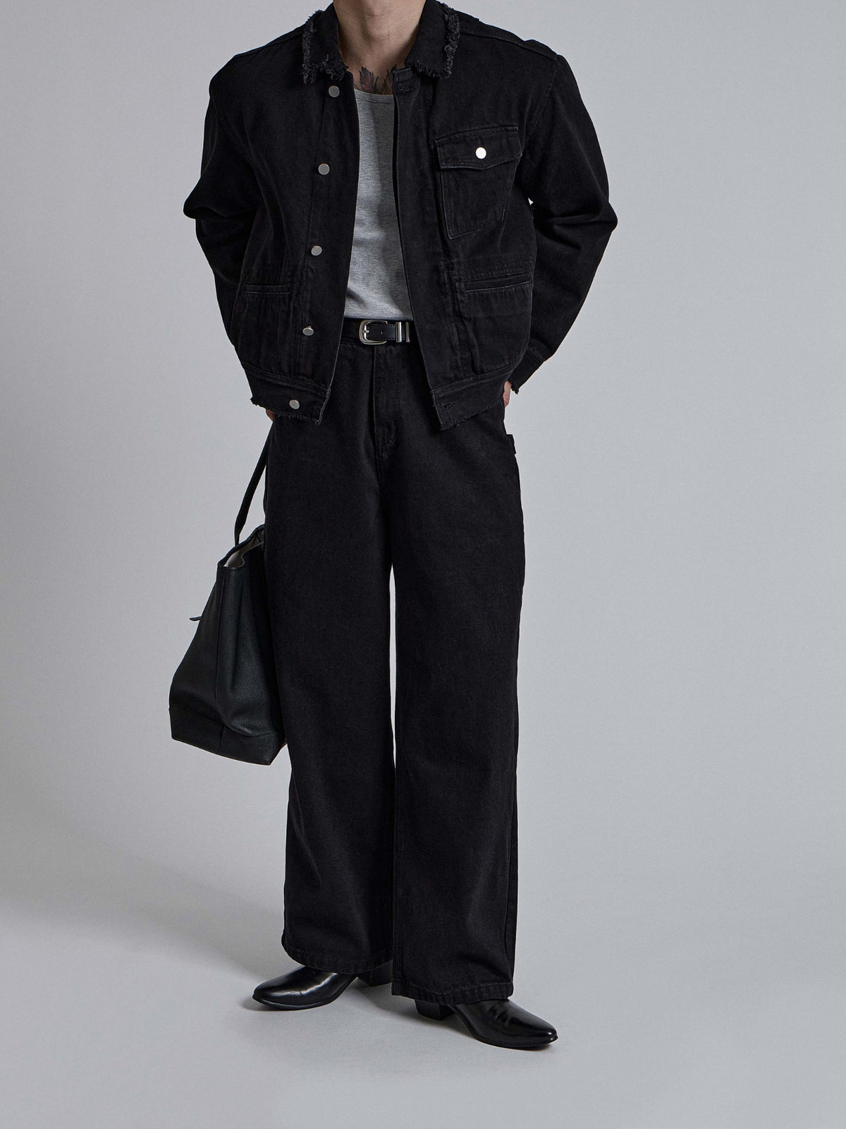 MAGNOLIA Black Wide Denim Pants 韓国メンズファッション 01