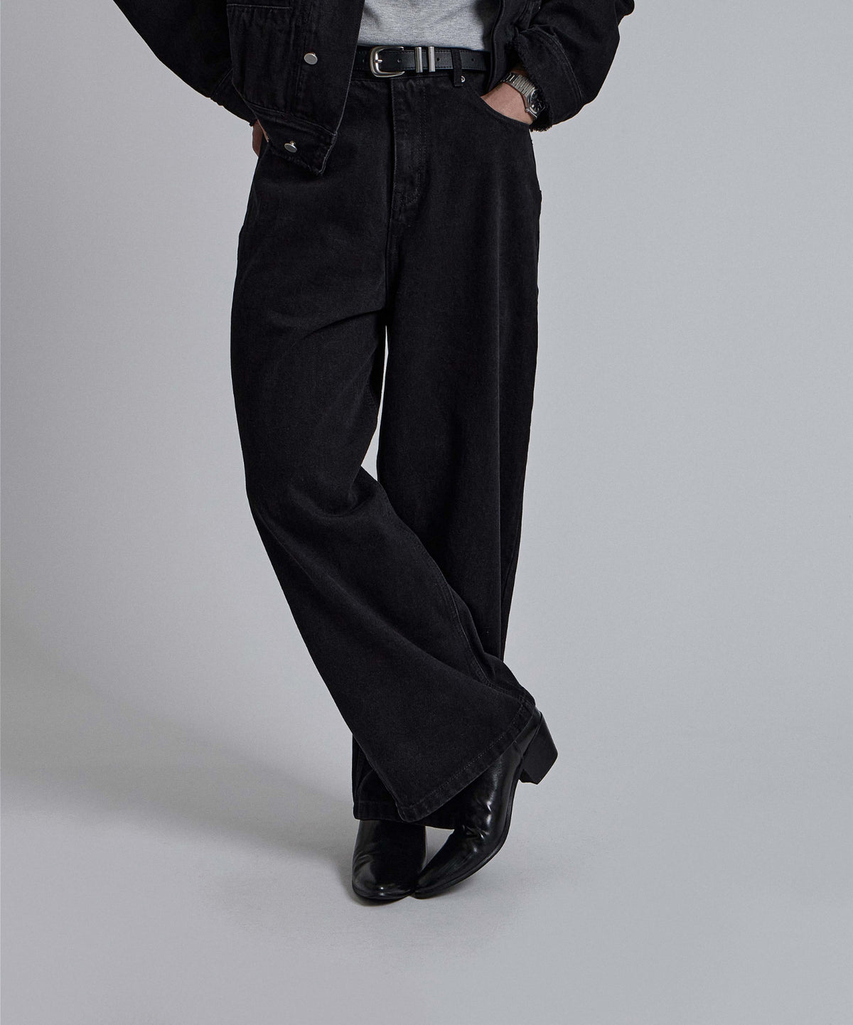 MAGNOLIA Black Wide Denim Pants 韓国メンズファッション 02