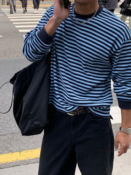 MAGNOLIA Border Waffle Long Sleeve T(BLUE,CHARCOAL) 商品画像3/19