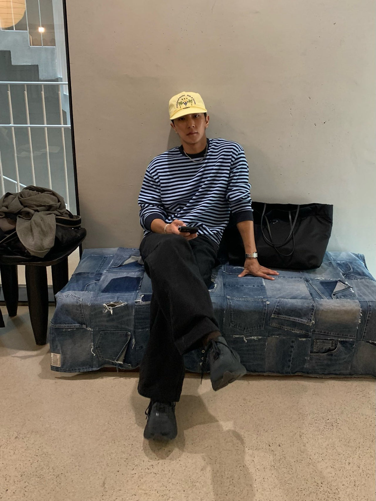 MAGNOLIA Border Waffle Long Sleeve T(BLUE,CHARCOAL) 商品画像5/19