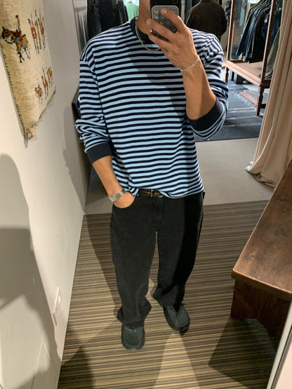 MAGNOLIA Border Waffle Long Sleeve T(BLUE,CHARCOAL) 商品画像7/19