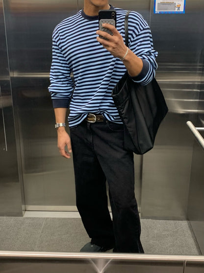 MAGNOLIA Border Waffle Long Sleeve T(BLUE,CHARCOAL) 商品画像8/19