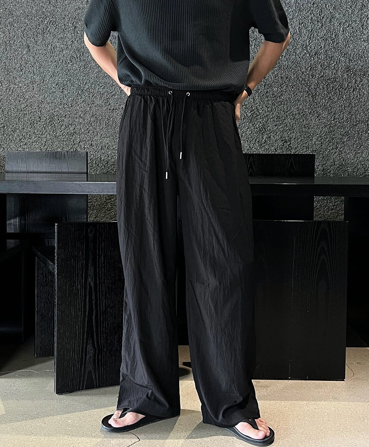 MAGNOLIA Bugs Rayon-Nylon Wide Banding Pants(BLACK,KHAKI,CHARCOAL,BEIGE) 商品画像8/18