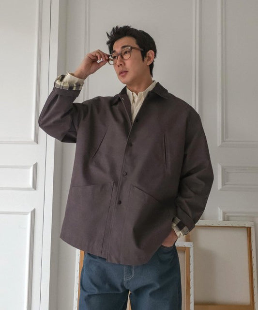 MAGNOLIA Check Lining Cotton Coach Jacket(PURPLE,GRAY) 商品画像3/16