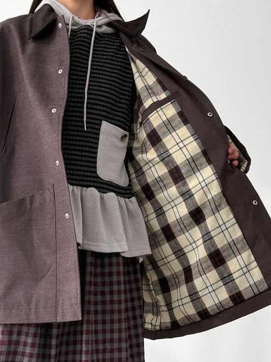 MAGNOLIA Check Lining Cotton Coach Jacket(PURPLE,GRAY) 商品画像5/16