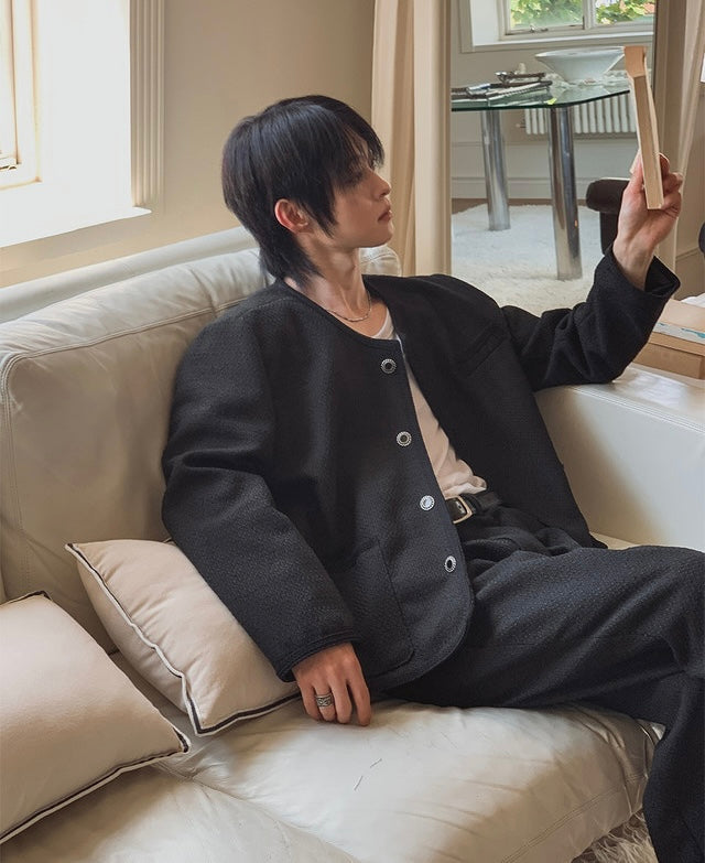 MAGNOLIA Coco Tweed Jacket ブラック 韓国メンズファッション 06