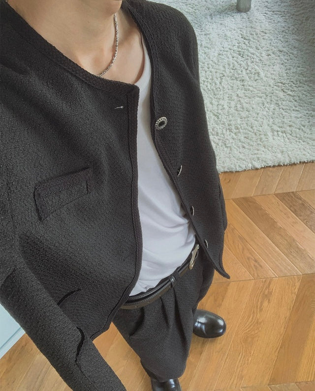 MAGNOLIA Coco Tweed Jacket ブラック 韓国メンズファッション 10