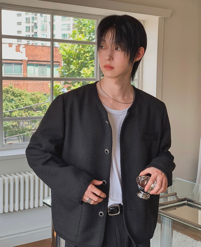 MAGNOLIA Coco Tweed Jacket ブラック 韓国メンズファッション 12