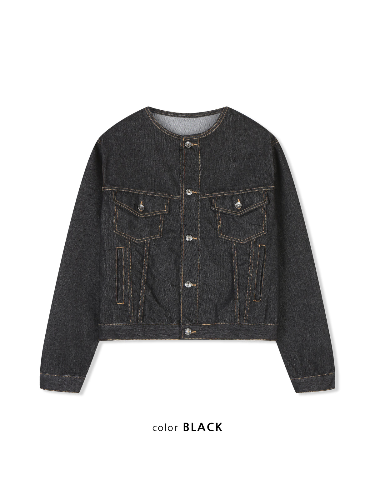 MAGNOLIA Collarless Denim Jacket(DEEP BLUE,BLACK) 商品画像5/14