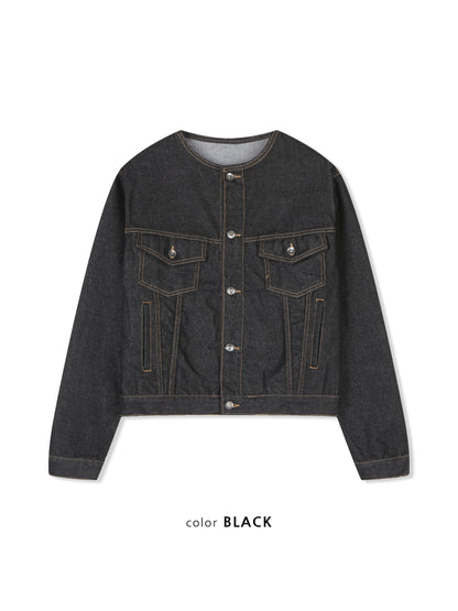MAGNOLIA Collarless Denim Jacket(DEEP BLUE,BLACK) 商品画像5/14