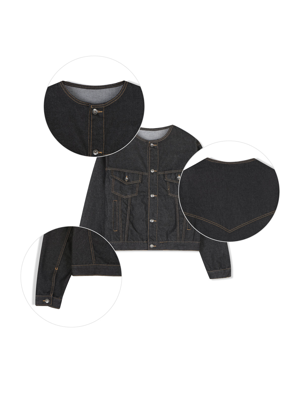 MAGNOLIA Collarless Denim Jacket(DEEP BLUE,BLACK) 商品画像12/14
