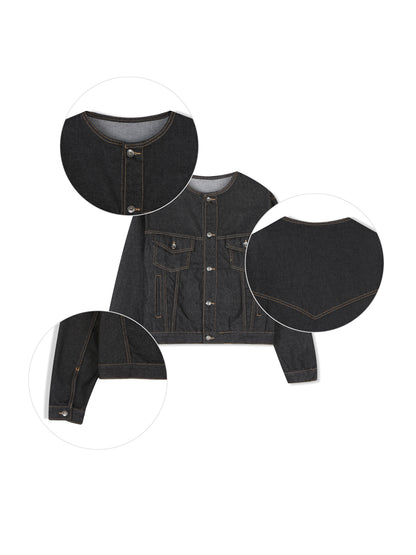 MAGNOLIA Collarless Denim Jacket(DEEP BLUE,BLACK) 商品画像12/14