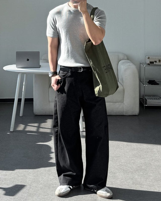 MAGNOLIA Coslo Ribbed Cotton Tee(BLACK,MELANGE(GRAY),WHITE MELANGE) 商品画像3/19