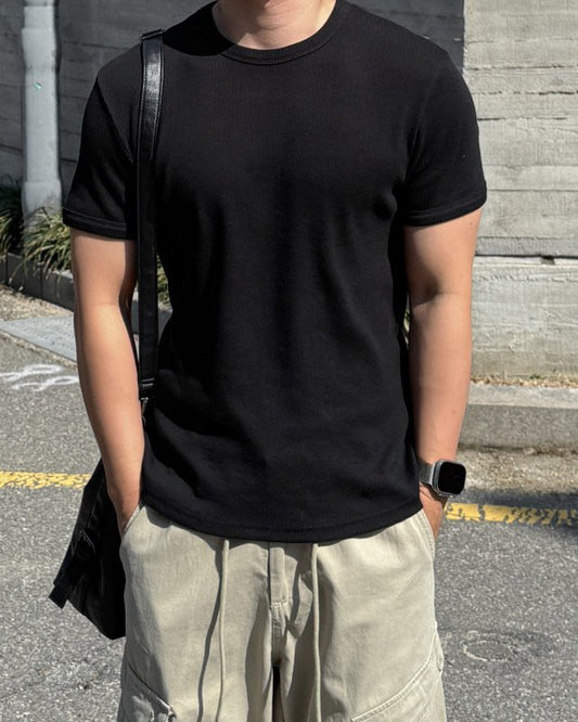 MAGNOLIA Coslo Ribbed Cotton Tee(BLACK,MELANGE(GRAY),WHITE MELANGE) 商品画像5/19