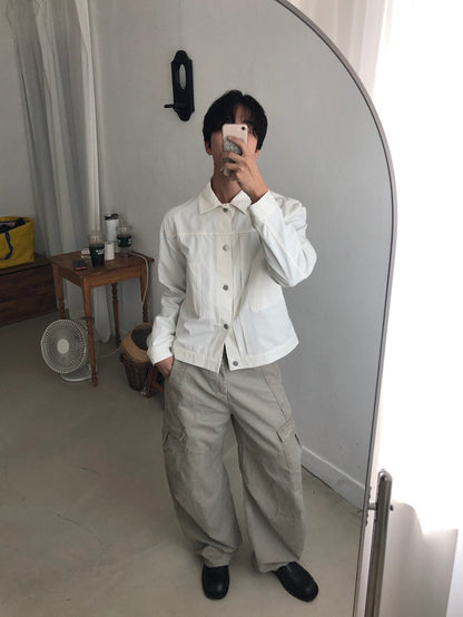MAGNOLIA Cotton Trucker Jacket(WHITE, BLACK) 商品画像1/15