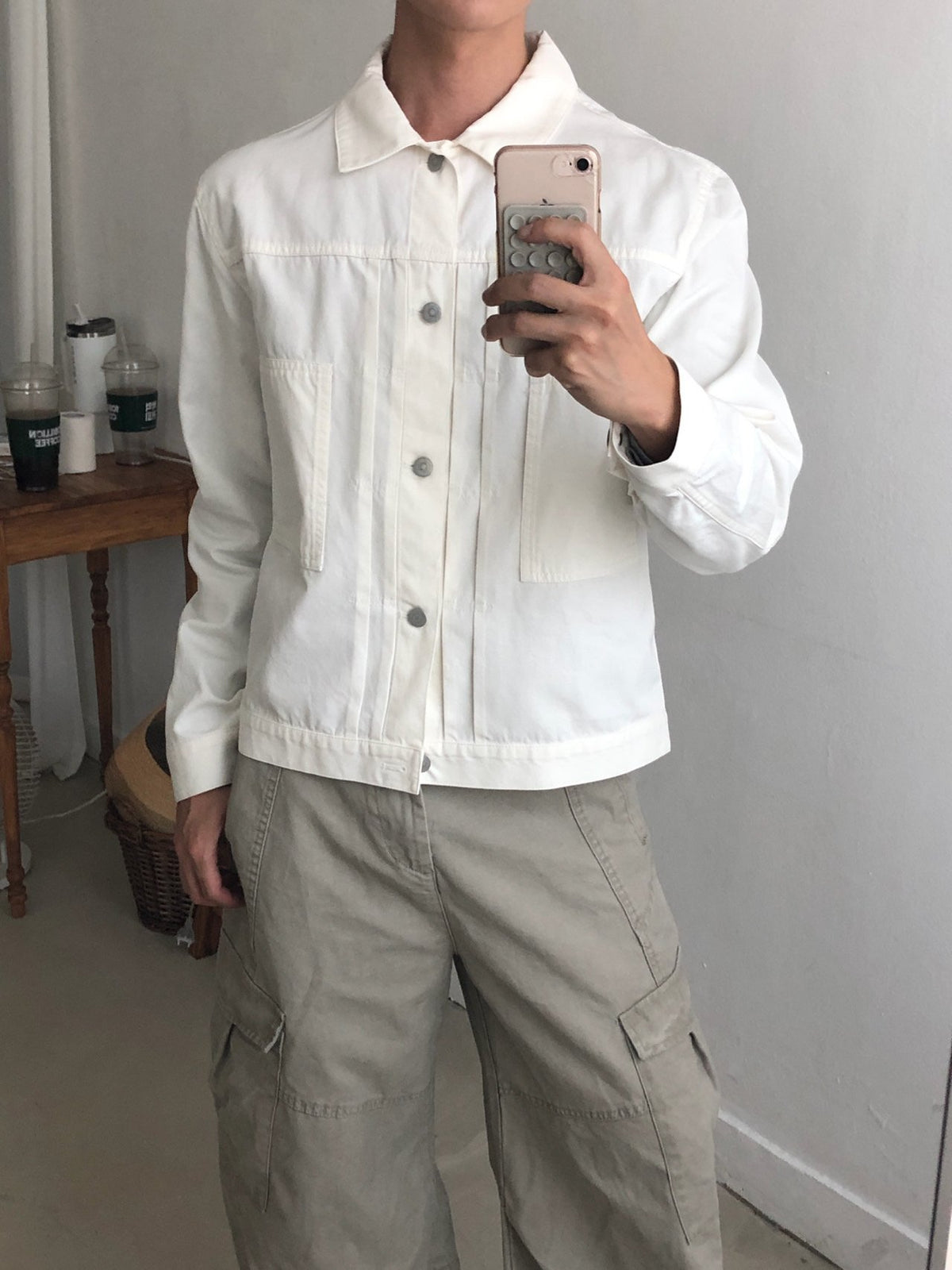 MAGNOLIA Cotton Trucker Jacket(WHITE, BLACK) 商品画像2/15
