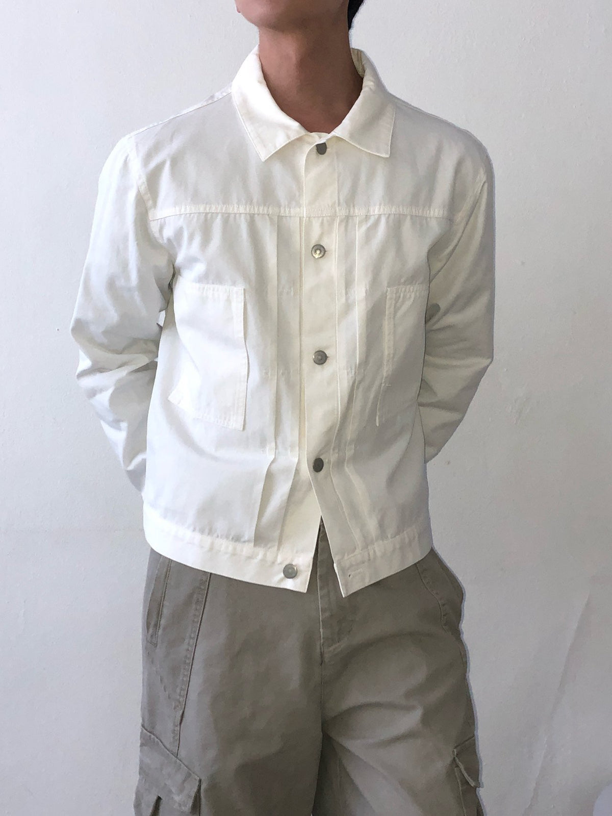 MAGNOLIA Cotton Trucker Jacket(WHITE, BLACK) 商品画像3/15