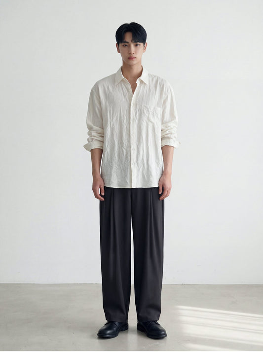 MAGNOLIA Crinkle Cozy Semi-Wide Shirt(IVORY,CHARCOAL,BLACK) 商品画像2/10