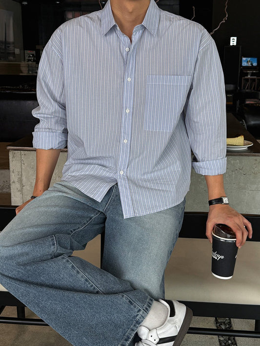 MAGNOLIA Crop Stripe Shirt(BLUE,WHITE) 商品画像2/13