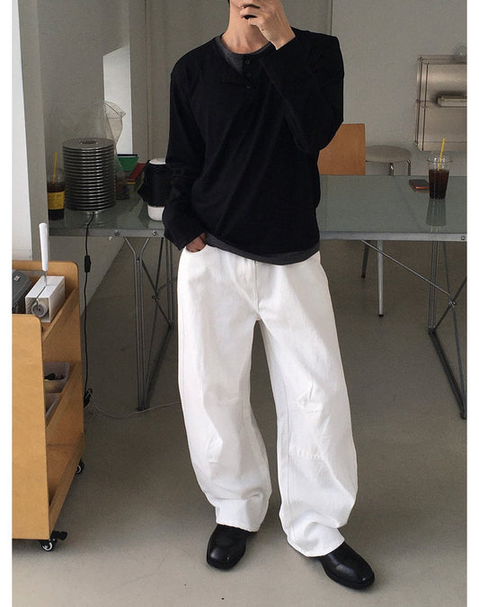 MAGNOLIA Cropped Layered Henley Neck Tee(WHITE,CHARCOAL,BLACK) 商品画像5/15