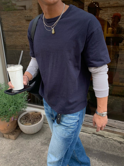MAGNOLIA Cropped Layered T-Shirt(CREAM,PURPLE,NAVY,BLUE) 商品画像1/28
