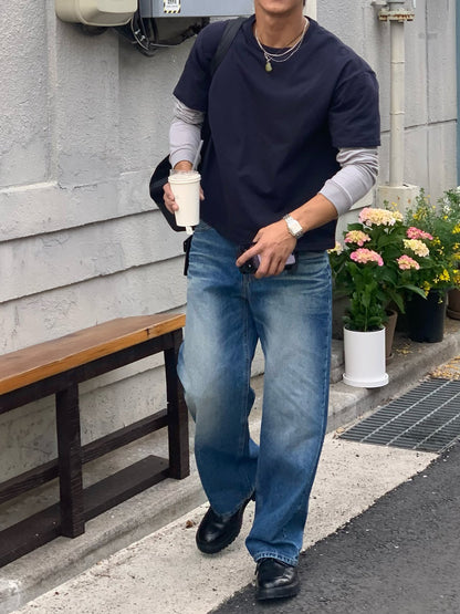 MAGNOLIA Cropped Layered T-Shirt(CREAM,PURPLE,NAVY,BLUE) 商品画像11/28