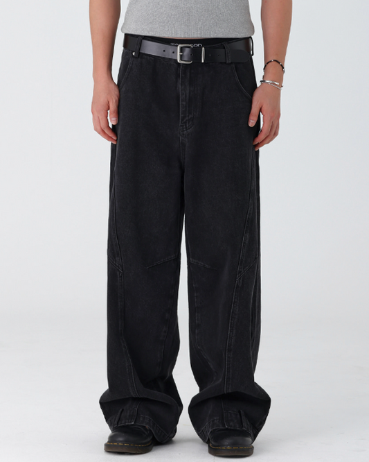 MAGNOLIA Curve Panel Wide Baggy Denim Pants (2 Colors)(LIGHT BLUE,BLACK BLUE) 商品画像1/20
