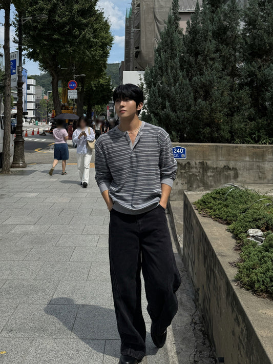 MAGNOLIA Curve Panel Wide Baggy Denim Pants (2 Colors)(LIGHT BLUE,BLACK BLUE) 商品画像5/20