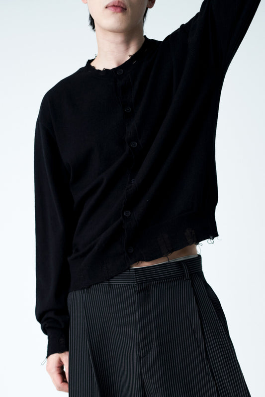 MAGNOLIA Damage Cutting Knit Cardigan(BLACK,GRAY) 商品画像4/20