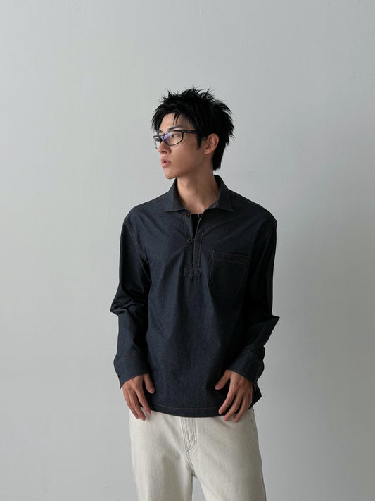 MAGNOLIA Denim-Mood Half Placket Shirt(GRAY,NAVY,BLACK) 商品画像1/10