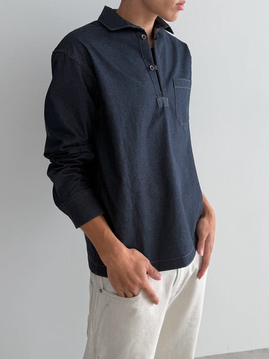MAGNOLIA Denim-Mood Half Placket Shirt(GRAY,NAVY,BLACK) 商品画像5/10