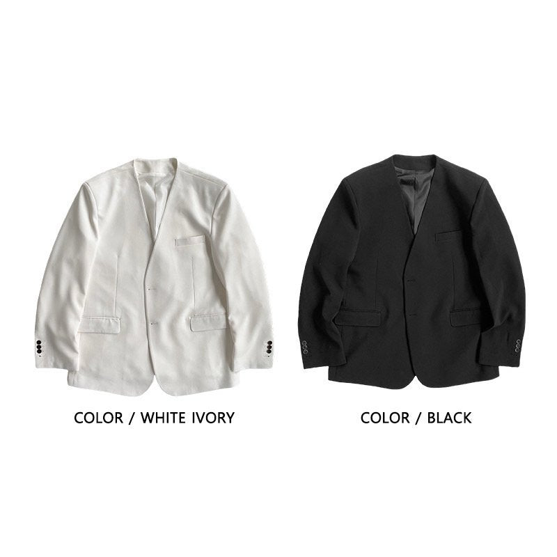 MAGNOLIA Dress No-Collar Jacket & Semi-Flare Slacks Setup(IVORY, BLACK) 商品画像1/18
