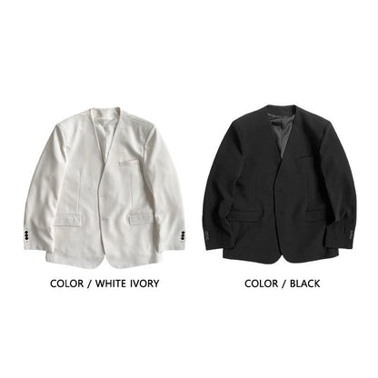 MAGNOLIA Dress No-Collar Jacket & Semi-Flare Slacks Setup(IVORY, BLACK) 商品画像1/18
