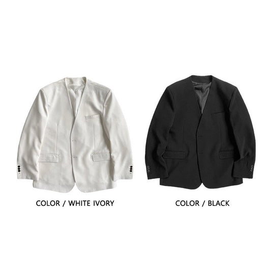 MAGNOLIA Dress No-Collar Jacket & Semi-Flare Slacks Setup(IVORY, BLACK) 商品画像1/18