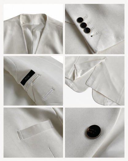 MAGNOLIA Dress No-Collar Jacket & Semi-Flare Slacks Setup(IVORY, BLACK) 商品画像5/18