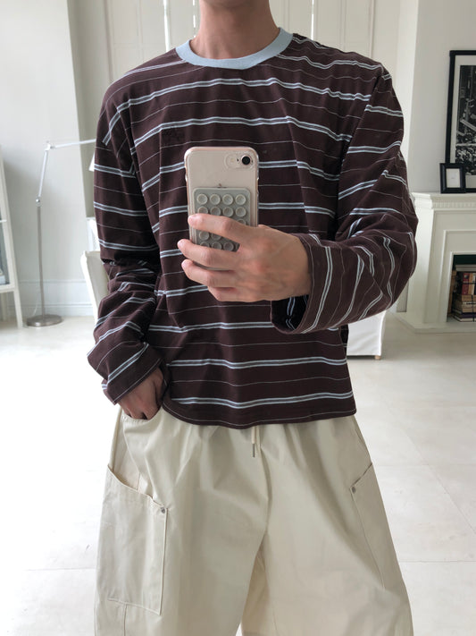 Embroidered Logo Stripe Ringer Long Sleeve Tee 1