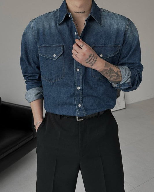 MAGNOLIA Eren Western Denim Shirt(MEDIUM BLUE,LIGHT BLUE) 商品画像1/18