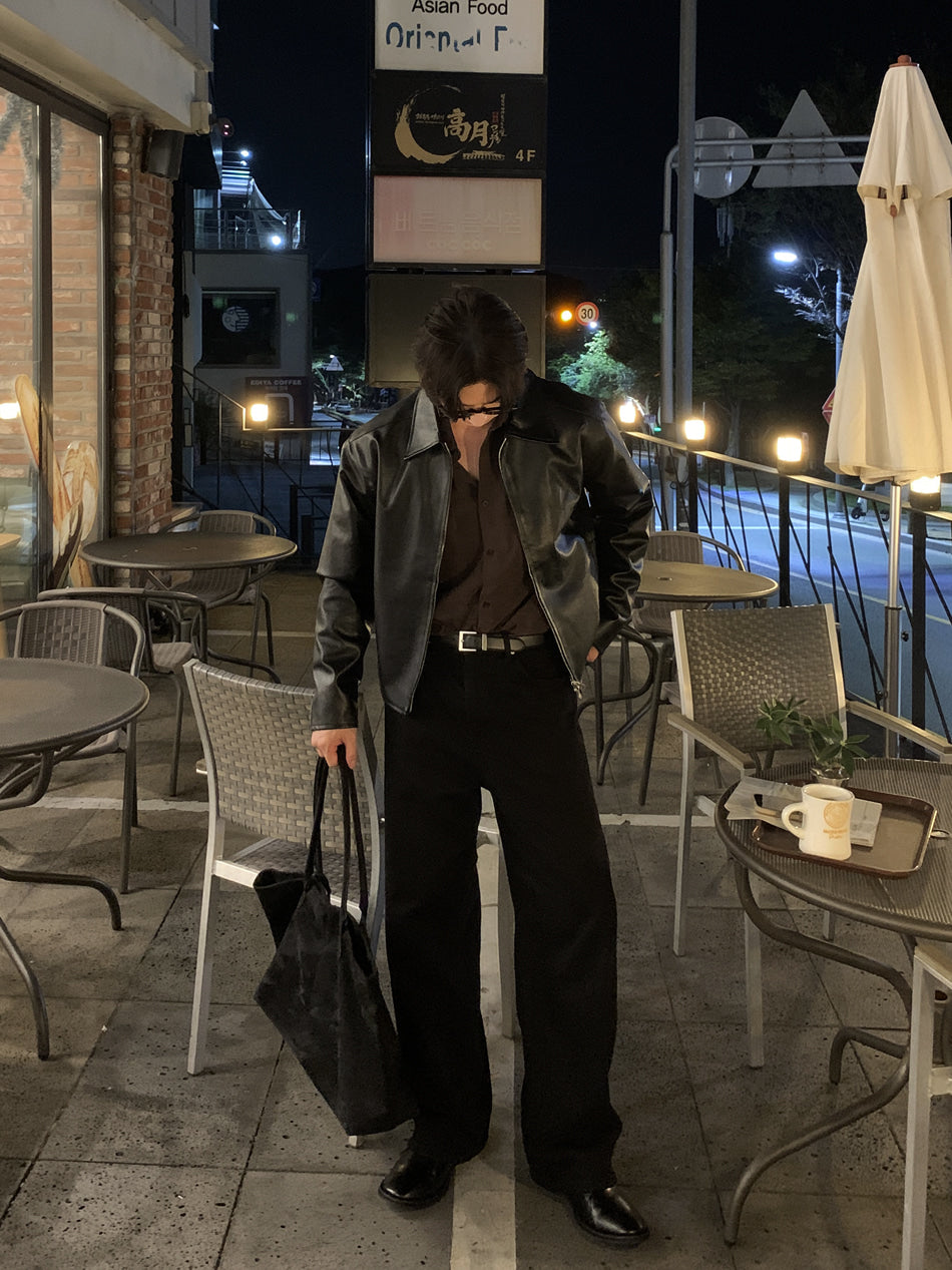 MAGNOLIA Faux Leather Zip-Up Jacket(BROWN,BLACK) 商品画像2/18