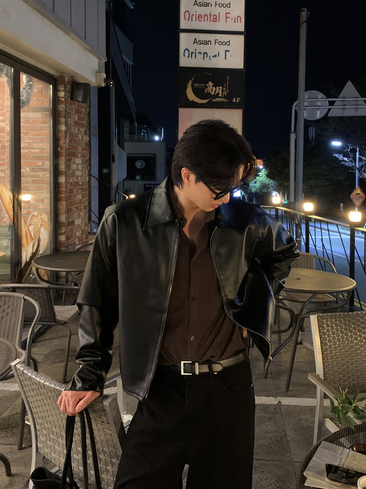 MAGNOLIA Faux Leather Zip-Up Jacket(BROWN,BLACK) 商品画像4/18