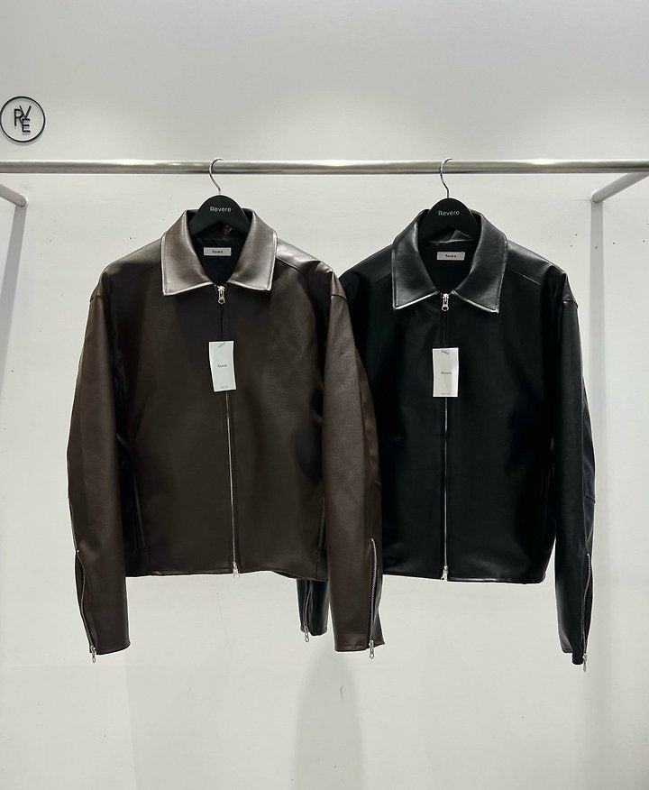 MAGNOLIA Faux Leather Zip-Up Jacket(ブラウン) 商品画像7/14
