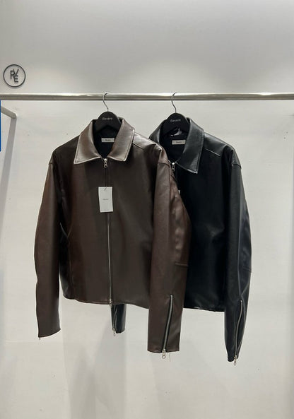 MAGNOLIA Faux Leather Zip-Up Jacket(ブラウン) 商品画像8/14