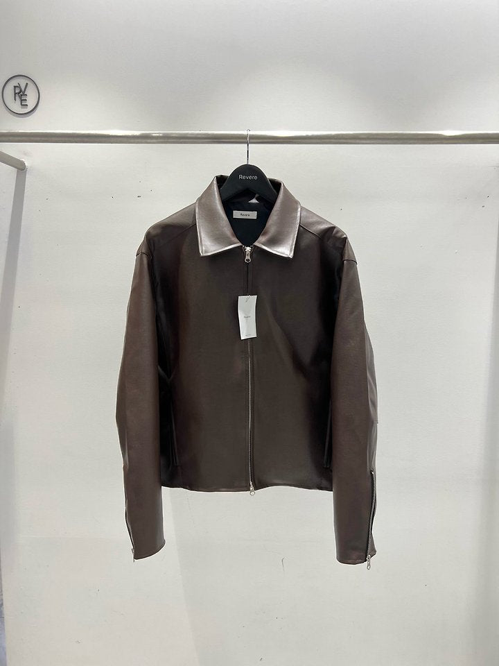 MAGNOLIA Faux Leather Zip-Up Jacket(ブラウン) 商品画像11/14