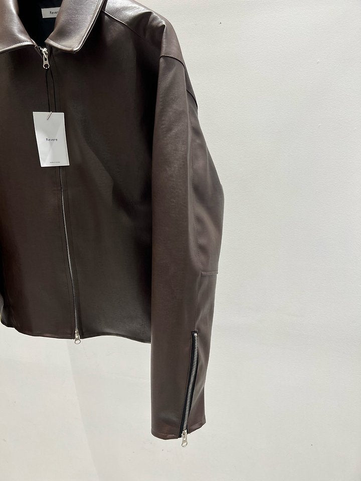 MAGNOLIA Faux Leather Zip-Up Jacket(ブラウン) 商品画像12/14