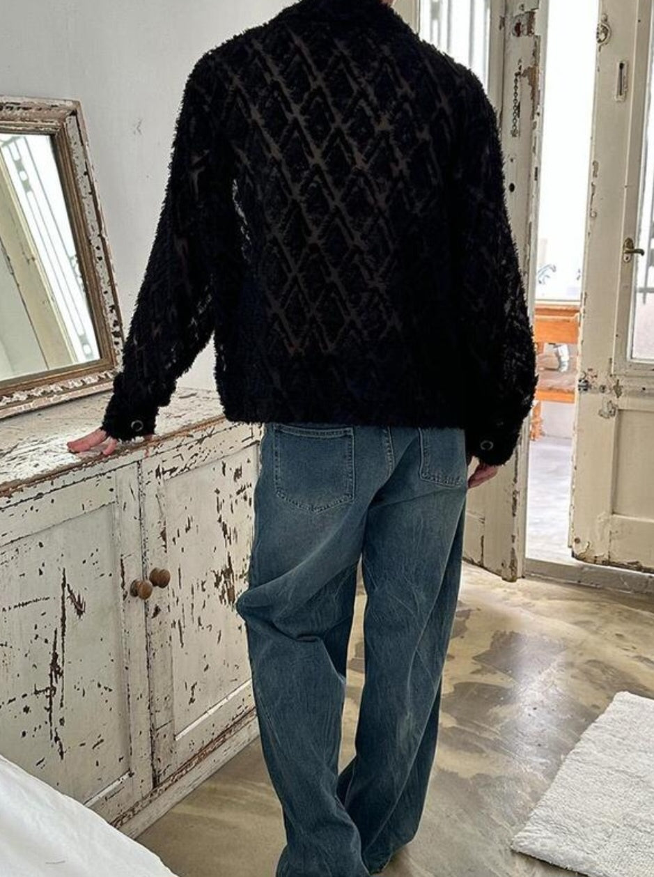 MAGNOLIA Feather Fringe Jacquard Shirt(BLACK,IVORY) 商品画像5/14