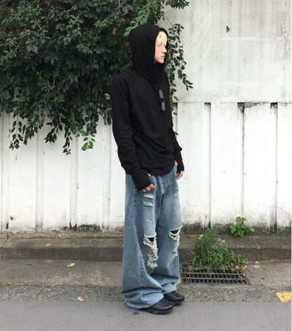 MAGNOLIA Finger Hole Henley Neck Hoodie(BLACK, CHARCOAL, NAVY, MELANGE GRAY) 商品画像1/15